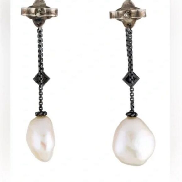 David Yurman Pearl & Diamond Solari Black Chain Drop Earrings EUC - Picture 5 of 5